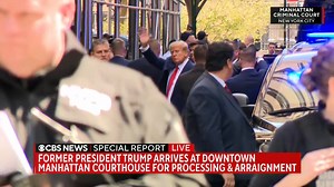248K views · 6.1K reactions | BREAKING: Former President Donald Trump waves to the crowd as he arrives at the Manhattan Criminal Courthouse for his arraignment. cbsn.ws/3Mk5UL9 | CBS News | Facebook