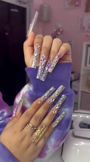 Stunning Nail Art Designs with Rhinestones and Glitter