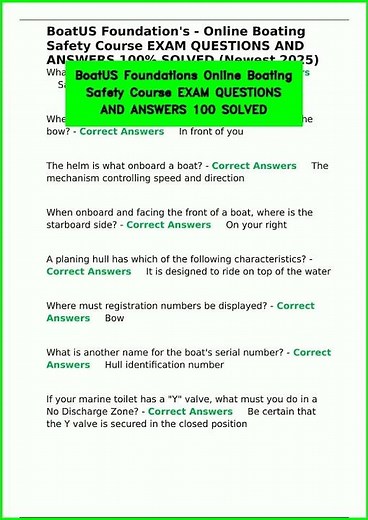BoatUS Foundations Online Boating Safety Course EXAM QUESTIONS AND ANSWERS 100 SOLVED video