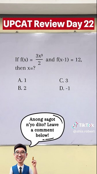 UPCAT REVIEW DAY 22 with Ahia Robert FUNCTIONS! What is your answer and solution? Comment to let me know! Follow me Ahia Robert for more videos like this. Upcat 2026 application ends on April 14, 2025. Ensure you submit all requirements before the deadline! Want to boost your preparation even further? Enroll in the Compass CET Review Program by @ACTS ACHI & AHIA, INC. and gain the confidence you need to succeed in the UPCAT and other college entrance exams. Choose your review schedule here: acts