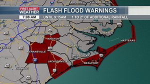 Idalia will continue to track eastward just off the Crystal Coast through midday with improving conditions this afternoon. Light to moderate rain will wrap up over inland areas by late morning before exiting the coast in the early afternoon hours. Winds will continue to gust to 50 mph on the coast through late afternoon before tapering off after sunset. Flash flooding will continue through 9am across counties along the Crystal Coast through the Outer Banks. Remember to "Turn Around, Don't Drown"