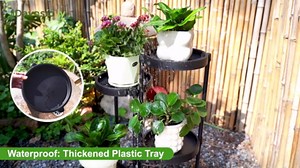 iDavosic.ly 8 Tier Folding Plant Stand Indoor Outdoor with Plastic Tray, Tiered Corner Flower Holder Shelf, Metal Orchid Display Rack for Patio Porch Living Room Garden Balcony, Modern Black