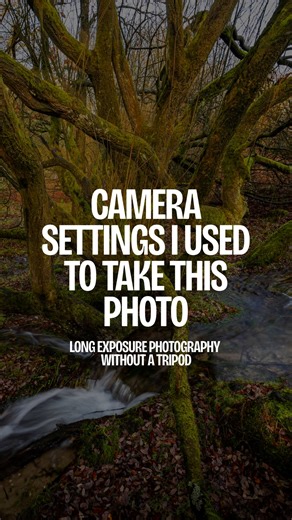 Here are the exact camera settings I used to capture this long exposure photography shot A flowing river in the foreground, a tree in the middle ground, and everything shot handheld with no tripod. This photo was taken using the Canon R6 Mark II, taking full advantage of its powerful in-body image stabilisation (IBIS) paired with lens stabilisation. That stabilisation allowed me to use a slower shutter speed for motion blur in water while still keeping the scene sharp, proving you don’t always n