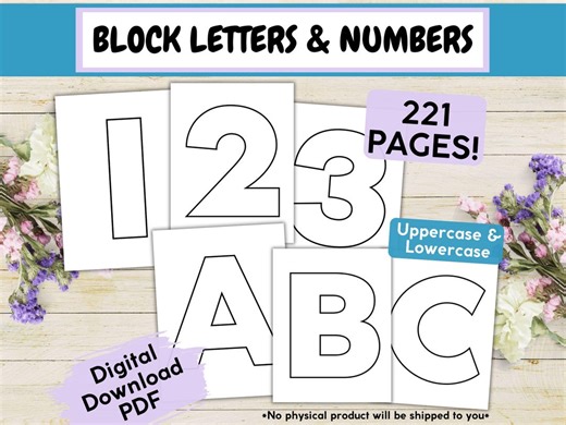 ABC and 123 Large Block Letters and Numbers, Printable Classroom Alphabet and Number Blocky Lettering, Uppercase and Lowercase Kids Crafting - Etsy