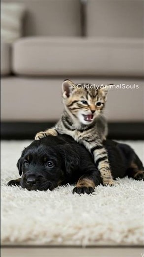 Kitten Hugs Puppy From Behind 🐱❤️🐶 | Cutest Moment Ever!