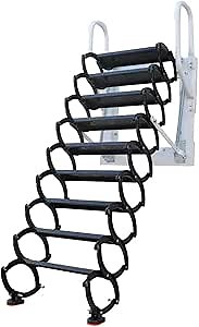 TECHTONGDA Pull Down Attic Ladder, Wall Mounted Folding Loft Ladder with Armrests, Black Folding Stairs, Aluminum Alloy Retractable Attic Loft Stairs, Frame Size 27.6 x 27.6 in, Vertical Height 3 m