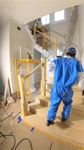 Taking advantage of the battery-powered #graco FinishPro GX19 Cordless and its portability, @paintingbyjuan is knocking out a coat of primer on this staircase. Good work!