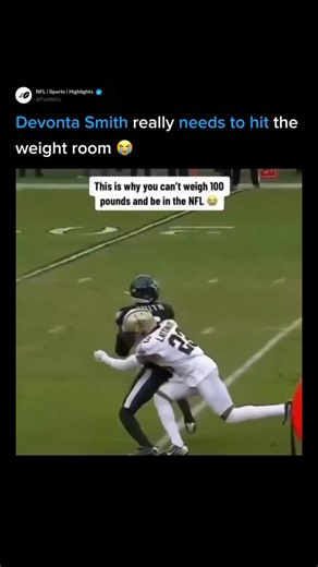 NFL | Sports | Highlights on Instagram: "DeVonta Smith’s skill, routes, and hands are elite — but sometimes you can see him getting tossed around out there. Speed and finesse carry him far, but moments like these make fans joke that a little extra time in the weight room wouldn’t hurt. Still gets open. Still makes plays. Still wins. #devontasmith #eaglesfootball #footballhighlights #footballfans #nflmoments"