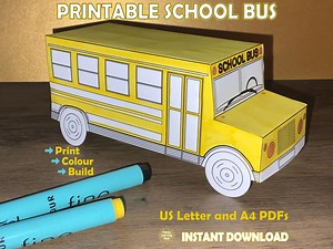 Printable School Bus Craft: DIY Colouring 3D Model (digital Download) - Etsy