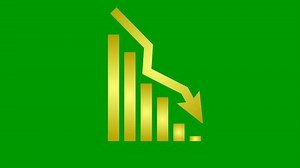 Gráfico animado de la recesión dorada de la decadencia financiera con un gráfico de tendencias. Crisis económica, recesión, gráfico de disminución. Gráfico de barras. Rentabilidad. Ilustración vectorial aislada en fondo verde.