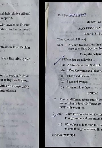 java programing exam question paper