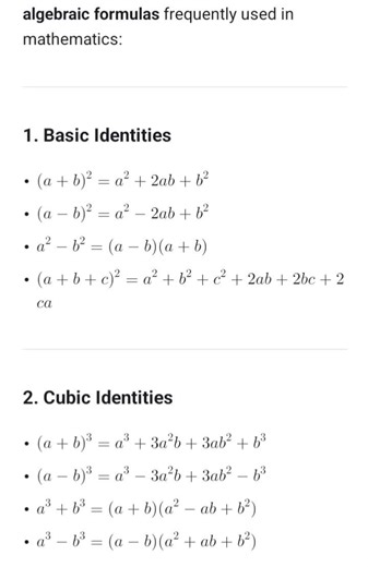 Basic algebra formulas sheet#algebraequation #formulas