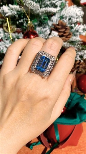 Sayabling 8.4ct Emerald Cut Aquamarine Engagement Ring