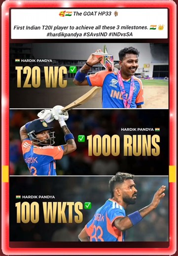 The GOAT HP33 First Indian T20I player to achieve all these 3 milestones #SAvsIND #cricketcrime2398