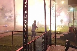 Dramatic moment four people hurt in firework explosion at July 4 street party