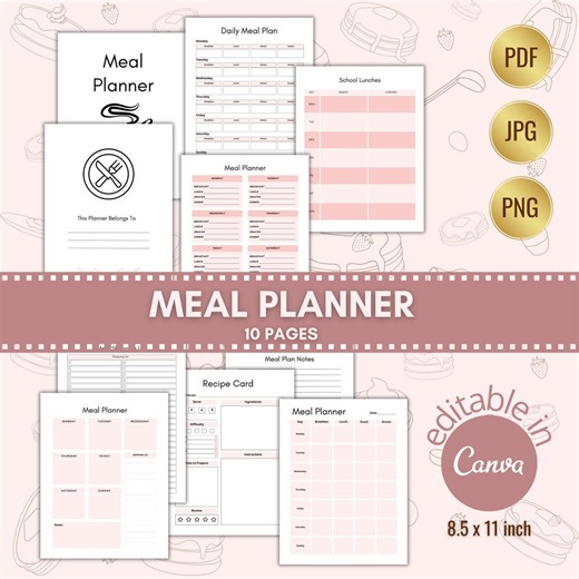 Weekly Meal Planner Printable, Pink, Editable Canva Template (digital Download) - Etsy