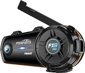 Fodsports FX8 Pro Motorcycle Communication Systems with Dual-Chip Fast Pairing, Music Sharing, Audio Mixing, 3 Sound Effects, FM 8 Riders Group Intercom, 1 Pack
