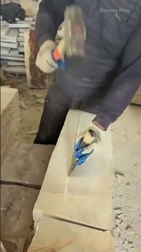 Precise manual brick cutting using hammer and chisel technique