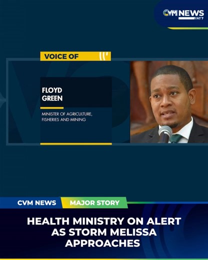 The Ministry of Agriculture, Fisheries, and Mining says its disaster preparedness protocols have been activated as the country braces for Melissa. Portfolio Minister Floyd Green says emergency response teams have been mobilized to protect farmers and fishers and to reduce potential losses. Rural Agricultural Development Authority officers have been deployed to help secure crops, livestock, and infrastructure, while Fisheries officers are ensuring boats are safely docked and evacuation plans are 