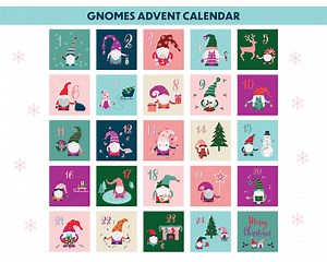 Gnomes Advent Calendar Printable, Christmas Stickers (digital Download) - Etsy