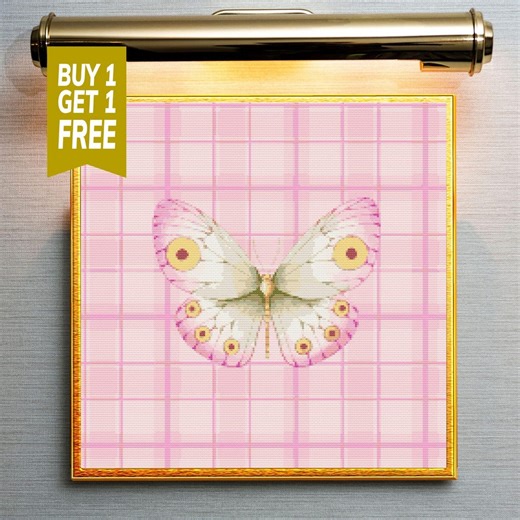 Pink Butterfly Cross Stitch Pattern, Realistic Insect Needlepoint Chart (PDF Download)
