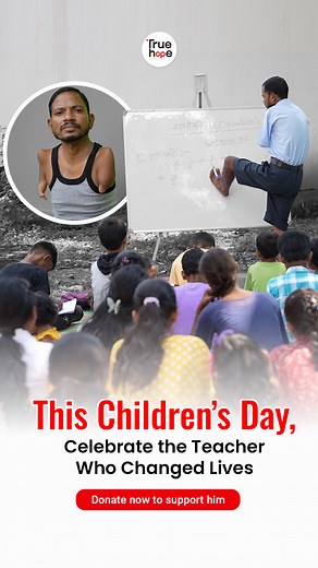 While most kids study inside classrooms, Gulshan’s students sit under the sun & rain. Born without hands, Gulshan Lahor writes with his legs and teaches poor children for free. This Children’s Day, let’s give them a roof & the right to learn with dignity. Donate Now: https://t.ly/cpwrL | True Hope Foundation