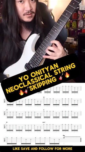 Jim Maguire on Instagram: "Yo Onityan is doing some serious neoclassical damage here 🔥 It’s string skipping arpeggios moving through a cycle of fourths chord progression! What makes this progression so cool is how it implies ninth chords. The 2nd is the only interval not found in the triad, which gives it that dramatic, tension-heavy sound that shows up all over neoclassical harmony. Theory challenge: One of these chords is a Neapolitan chord (♭II). Can you spot which one? Full harmonic breakdo