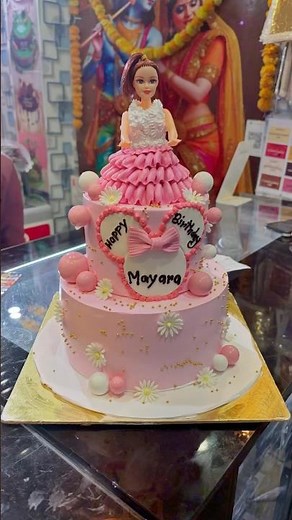 Beautiful 2 tier pink doll cake decorating #shortsfeed #shorts #trending #dollcake #doll