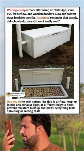 We dug a simple root cellar using an old fridge, some PVC for airflow