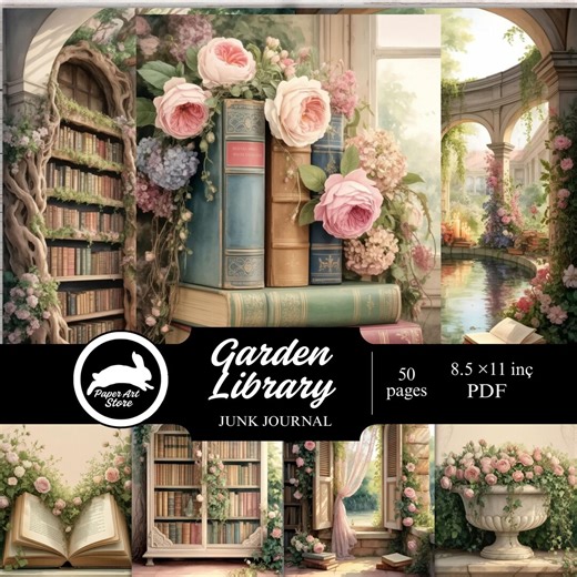 Library Junk Journal – Enchanted Library, Book Lover Ephemera, Botanical & Floral Digital Paper, Gardening Journal, Spring Ephemera - Etsy