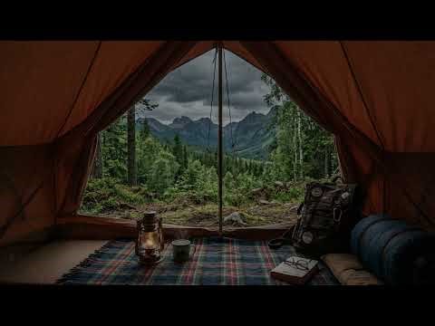 Steady Rain 🌧️ Echoing On A Camping Tent ⛺ While Cool Wind Moves Through Dark Pines 🌲