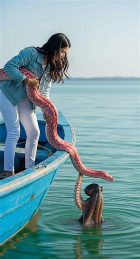 Octopus catching pet python on the boat amazing ocean encounter #wildlife #nature #oceanlife