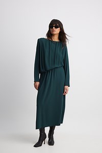 Asymmetric Waist Draped Midi Dress Green