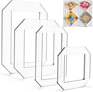 Wonderjune 4pcs Quilting Templates Acrylic Sewing Templates Quilting Rulers Free Motion Quilting Rulers for DIY Sewing Supplies Crafts(1.5 x 1.5 Inch, 2.5 x 2.5 Inch, 3.5 x 1.5 Inch, 4.5 x 2.5 Inch)