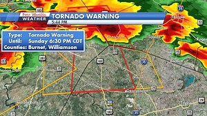 A TORNADO WARNING has been issued by the National Weather Service. Tornado warnings are triggered when a spotter sees a tornado or radar indicates possible tornadic rotation. If you are in the warned area, seek shelter in an interior room IMMEDIATELY. Leave mobile homes for safer structures. Tune in to KXAN right now for a LIVE update. | KXAN News