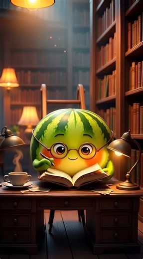 This Watermelon Loves Reading 🍉🥹📖 | Cozy Library 3D Animation #asmr #cuteanimation #kawaii