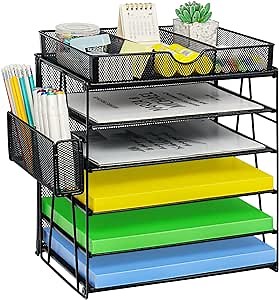 Amazon.com : GALASALA Desk Organizers, 5-Tier Paper Letter Tray Organizer with Pen Holder, Mesh Desktop File Organizer with Drawer, Desk Organizers and Accessories for Office School Supplies, Black : Office Products