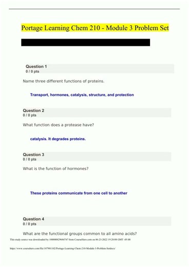 Chem 210 Module 3 Problem Set Questions and Answers 2022/2023 Verified Answers