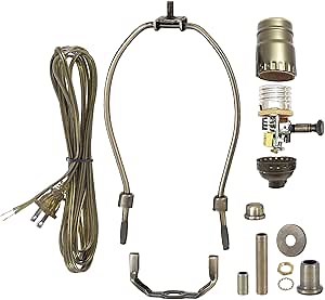 B&P Lamp® Antique Brass Finish Table Lamp Wiring Kit with 8 Inch Harp and Full-Range Dimmer Socket
