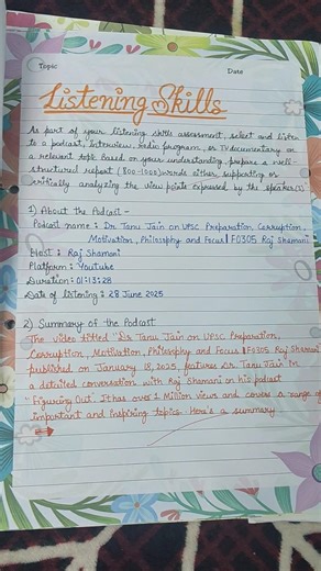 English Project file on "podcast and the last lesson" PART 2 🔥✨ JUST COPY IT Class 12th #shorts