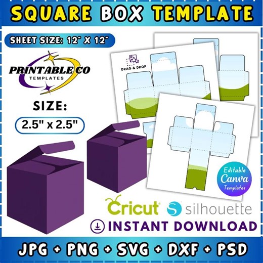 Food Box Template, Square Food Box Template, Gift Box, Food Box SVG, DIY Paper Craft Gift Boxes,  Square Box Template, Canva Drag and drop
