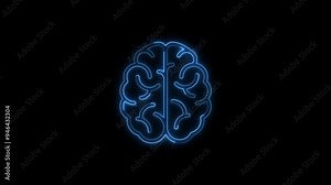 Animation of glowing neon Human Brain icon. Brain shape of an artificial intelligence concept .Human digital brain structure.