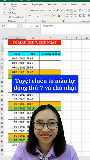 Tuyệt chiêu tô màu tự động thứ 7 và chủ nhật trong excel. #reelsviral #excel #exceltips #tinhocvanphong | Nguyễn Thị Hường