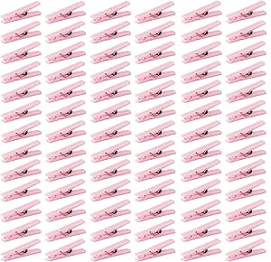 100 Mini Clothes Pin for Baby Shower Girl Game, 1.37 Inch Pink Plastic Small Clothespin Gender Reveal Party Favors (Pink)