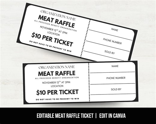 Editable Meat Raffle Ticket Template, Meat Raffle Fundraiser Ticket for School, Church, PTA, PTO, Raffle Fundraiser Ticket - Etsy