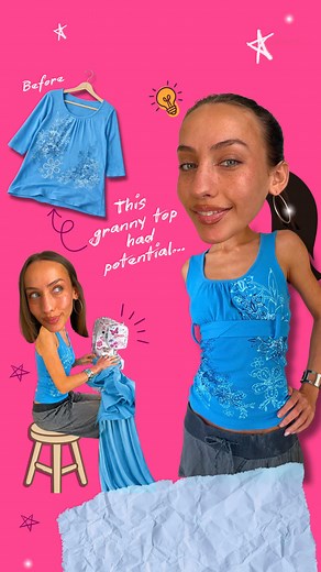 Upcycling a granny top into the cutest 2000s summer cami top! ♻️ Upcycled clothing > #upcycledclothing #upcycledfashion #upcycling #thriftflip #diyfashion