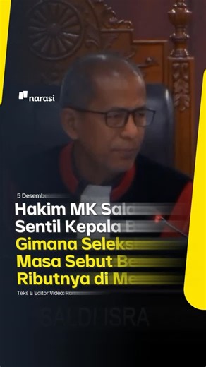 Narasi Newsroom on Instagram: "Pernyataan itu disampaikan Hakim Mahkamah Konstitusi (MK) Saldi Isra dalam sidang Uji Materil Undang-undang TNI dengan nomor 197/PUU-XXIII/2025 pada Rabu (3/12/2025). Saldi mengaku sedih dengan pernyataan Kepala Badan Nasional Penanggulangan Bencana (BNPB) Letjen TNI Suharyanto, yang menyebut bencana di Sumatera hanya mencekam di media sosial saja. Mulanya, Saldi meminta Wakil Menteri Hukum Eddie Hiariej menjelaskan rincian mekanisme seleksi internal sebelum prajur
