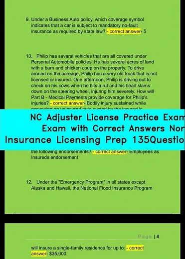 NC Adjuster License Practice Exam 2025 Actual Exam with Correct Answers North Carolina Insurance L