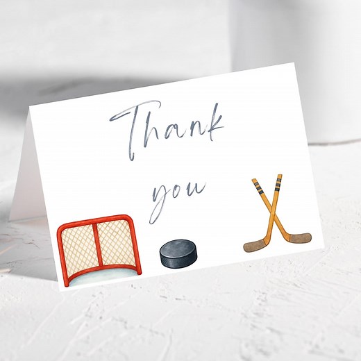 Editable Hockey Theme Thank You Card | Minimalist Ice Hockey Thank You Card Template | Modern Watercolor Sports Thank You Printable - Etsy