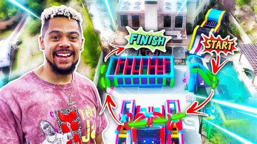 GIANT Inflatable Obstacle Course Challenge !!
